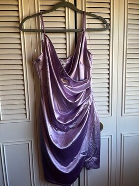 Lavender Satin Draped Mini Dress